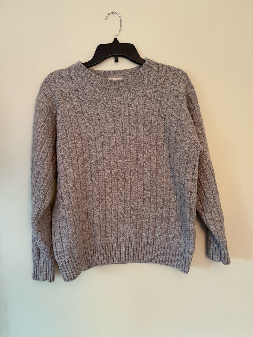 L.L. Bean Men's Light Gray Cable Knit Wool Crewneck Sweater